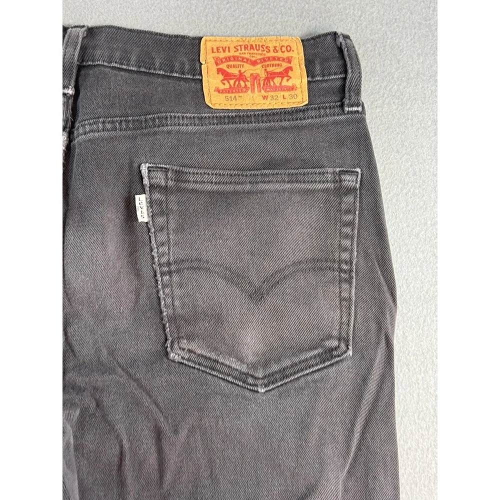 Levi's 514 Jeans Mens 32x30 Charcoal Gray Wash Regular Straight Distressed Denim